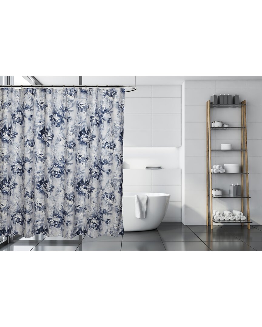 Moda At Home Noya 3pc Shower Curtain Set With 12 Shower Hooks In Navy
