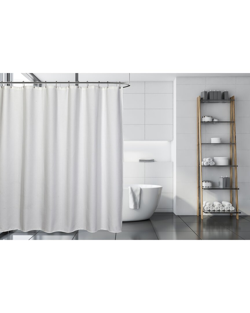 Moda At Home Quaker Waffle 3pc Shower Curtain Set With 12 Shower Hooks In White