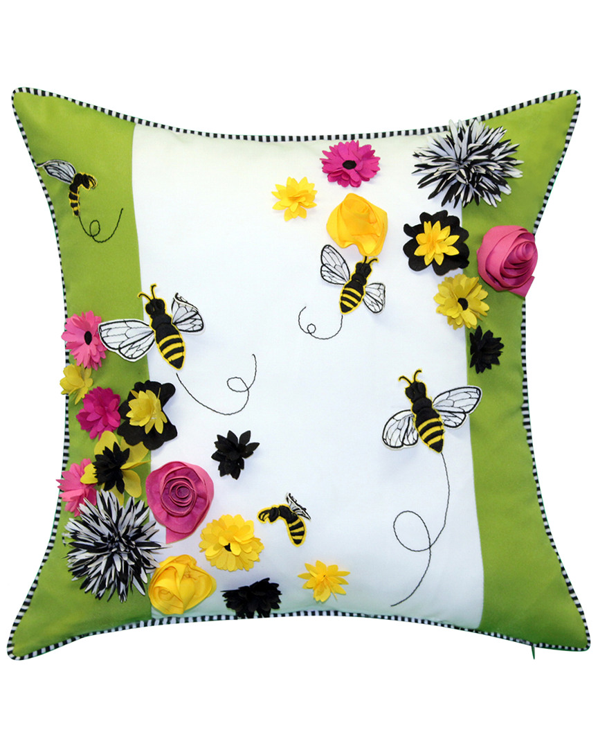 Edie Home Bees & Flowers Dimensional Indoor/outdoor Pillow In Multi