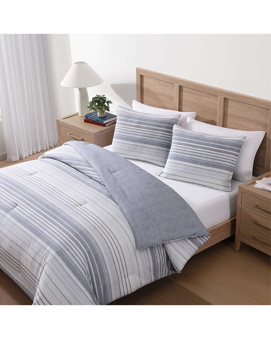 Tommy Hilfiger 180 Thread Count Bold Stripe Textured Cotton Percale Plain  Pigment Comforter Set