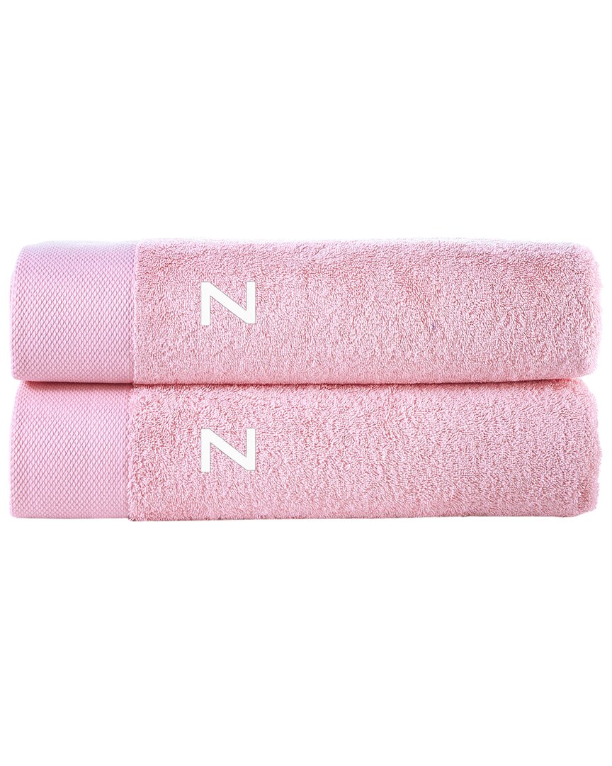 Brooks Brothers Set Of 2 Monogrammed Bath Towels In Pink