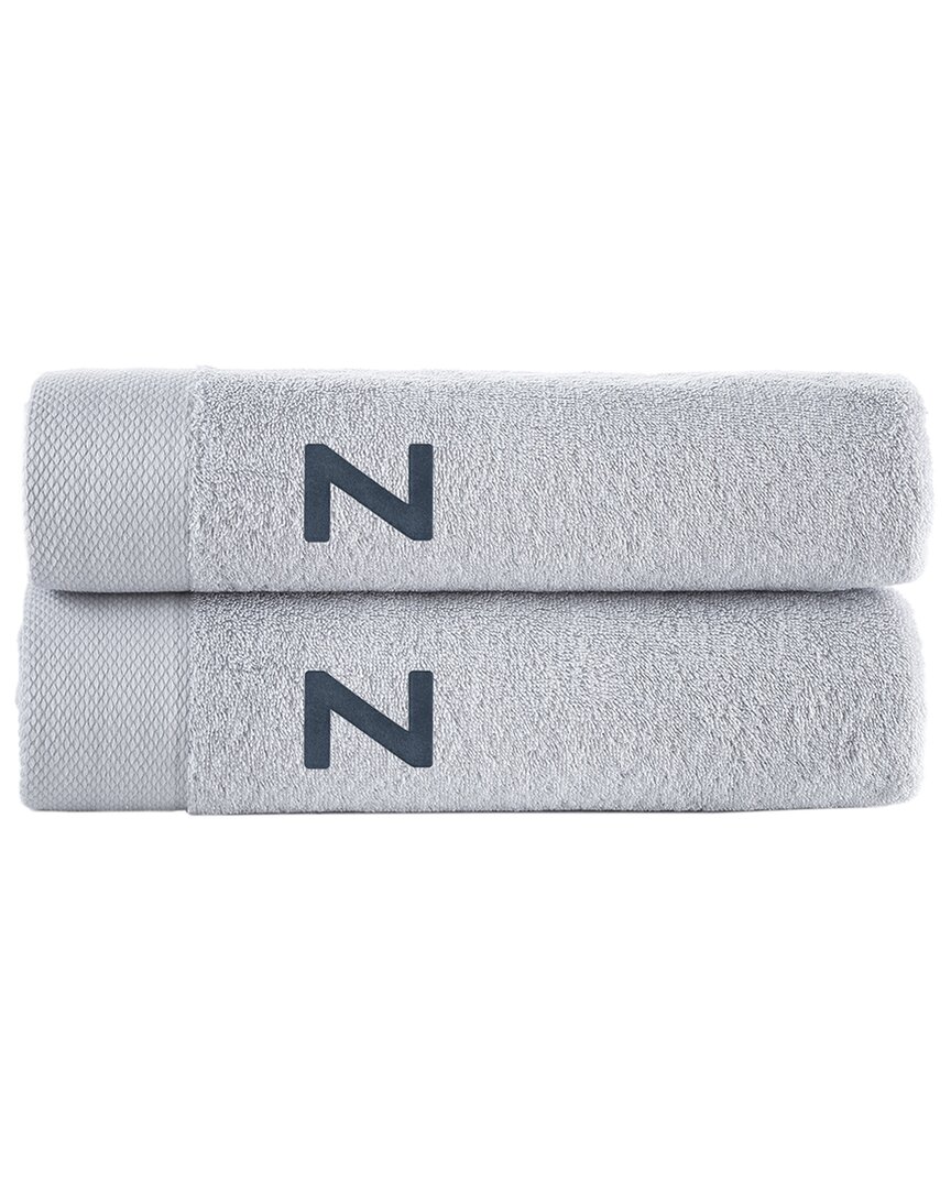 Brooks Brothers Set Of 2 Monogrammed Bath Towels In Gray