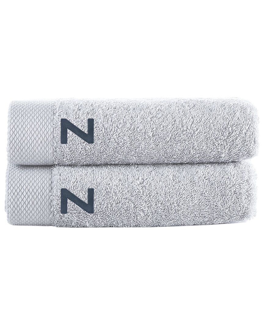 Brooks Brothers Set Of 2 Monogrammed Bath Towels In Gray
