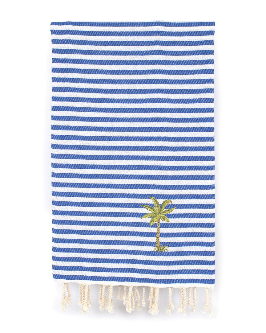 Linum Home Textiles Fun In The Sun Breezy Palm Tree Pestemal Beach Towel In Blue