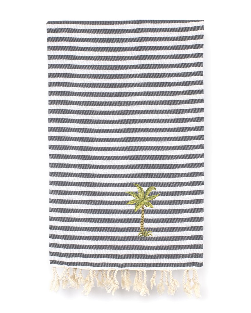 Linum Home Textiles Fun In The Sun Breezy Palm Tree Pestemal Beach Towel In Grey