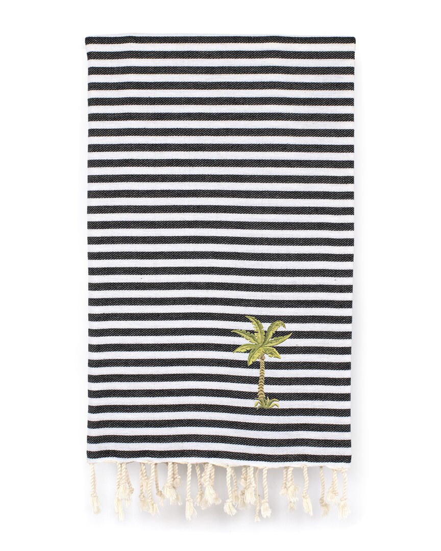 Linum Home Textiles Fun In The Sun Breezy Palm Tree Pestemal Beach Towel In Black