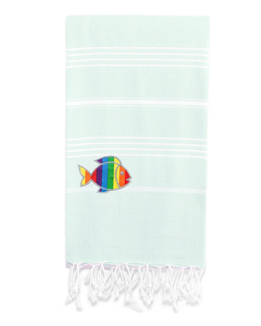 Linum Home Textiles Turkish Cotton Lucky Sparkling Rainbow Fish Pestemal Beach Towel In Aqua