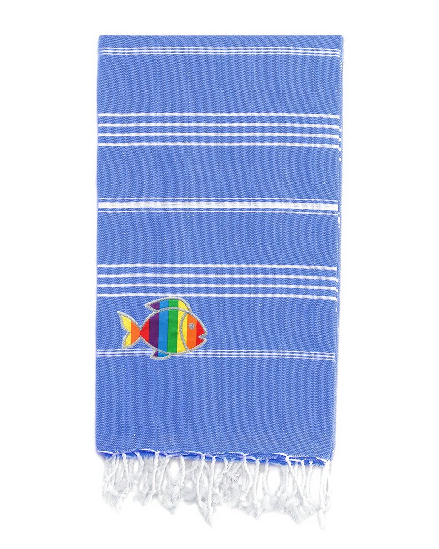 Linum Home Textiles Turkish Cotton Lucky Sparkling Rainbow Fish Pestemal Beach Towel In Blue