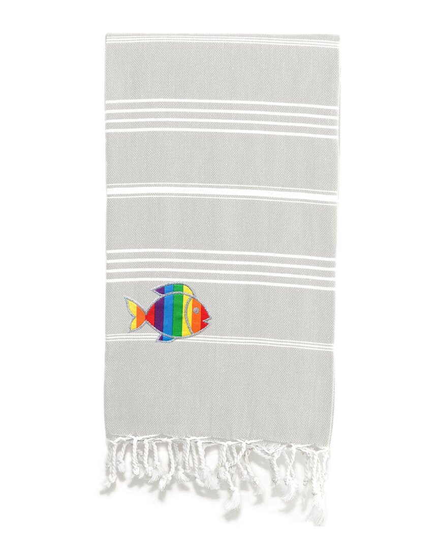 Linum Home Textiles Turkish Cotton Lucky Sparkling Rainbow Fish Pestemal Beach Towel In Grey