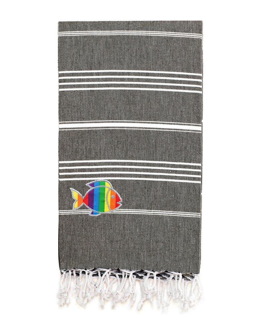 Linum Home Textiles Turkish Cotton Lucky Sparkling Rainbow Fish Pestemal Beach Towel In Black