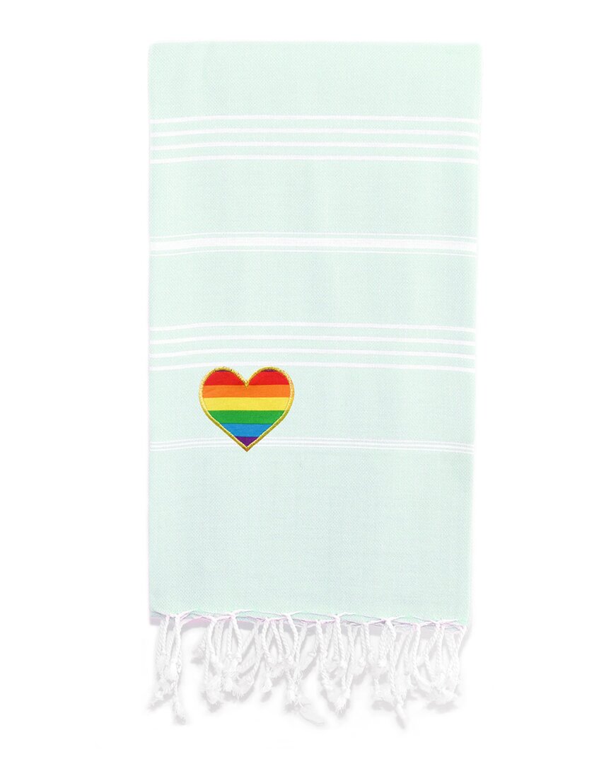 Linum Home Textiles Turkish Cotton Lucky Cheerful Rainbow Heart Pestemal Beach Towel In Aqua