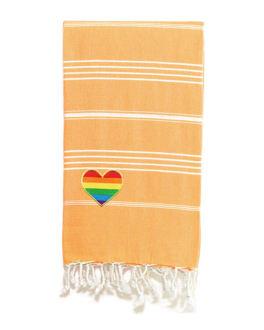 Linum Home Textiles Turkish Cotton Lucky Cheerful Rainbow Heart Pestemal Beach Towel In Orange