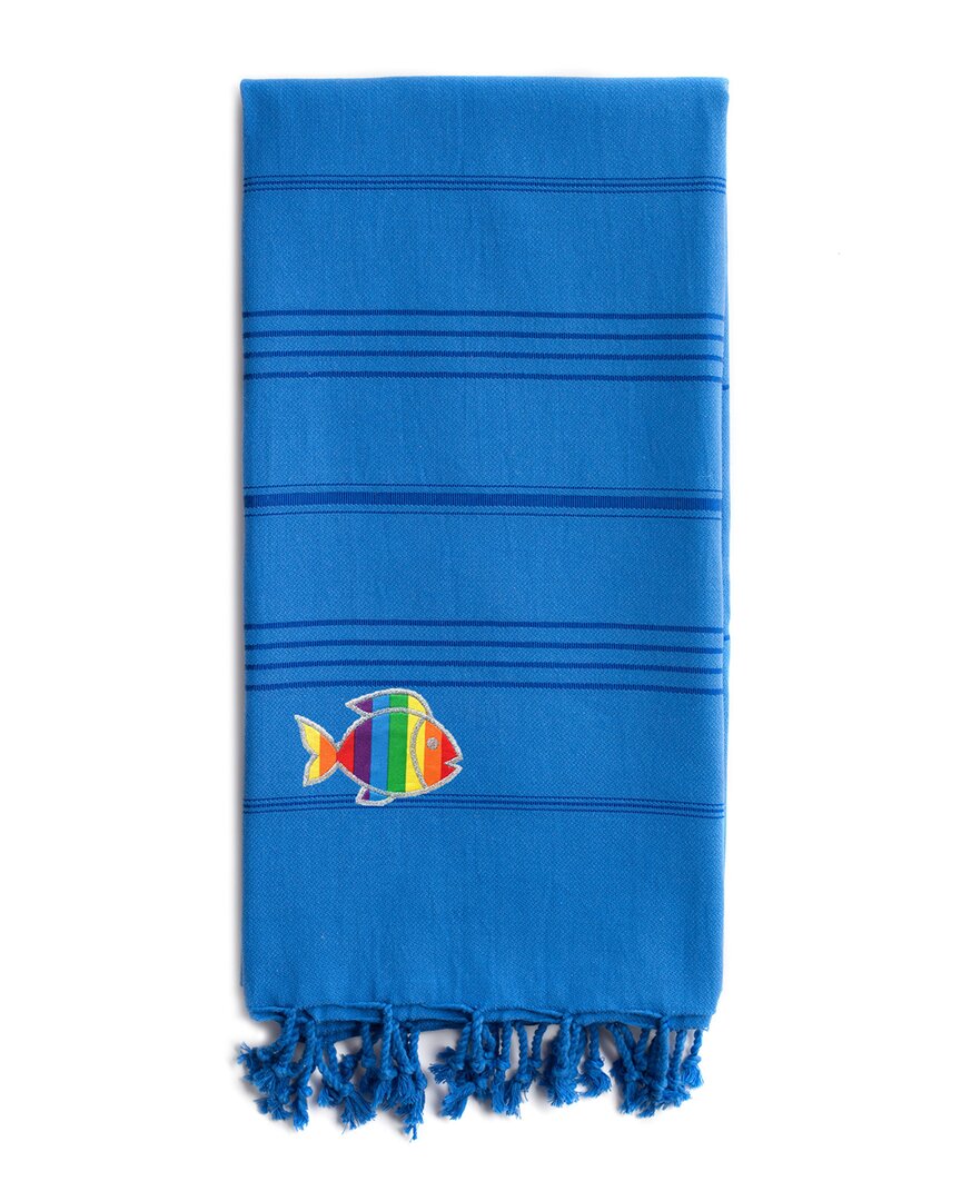 Linum Home Textiles Turkish Cotton Summer Fun Sparkling Rainbow Fish Pestemal Beach Towel In Blue