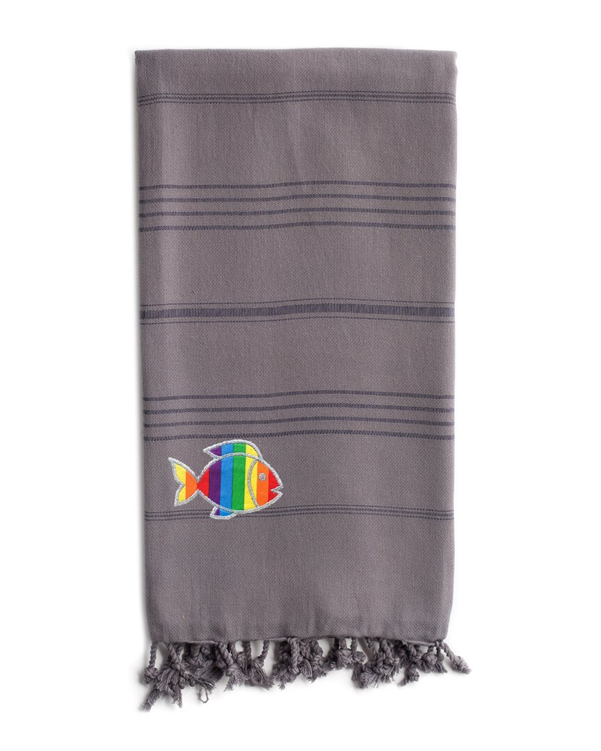 Linum Home Textiles Turkish Cotton Summer Fun Sparkling Rainbow Fish Pestemal Beach Towel In Grey