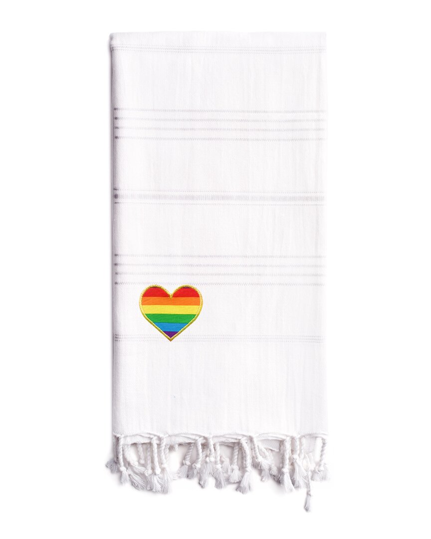Linum Home Textiles Turkish Cotton Summer Fun Cheerful Rainbow Heart Pestemal Beach Towel In White