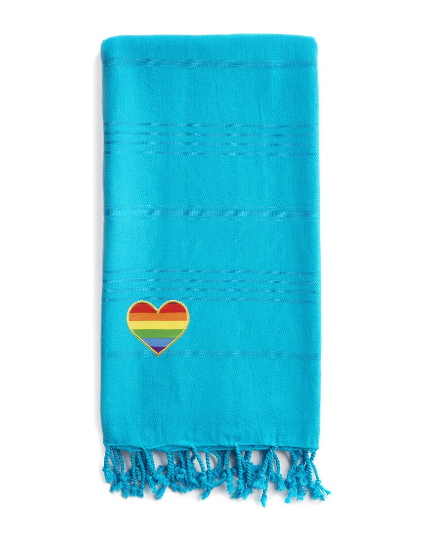 Linum Home Textiles Turkish Cotton Summer Fun Cheerful Rainbow Heart Pestemal Beach Towel In Turquoise