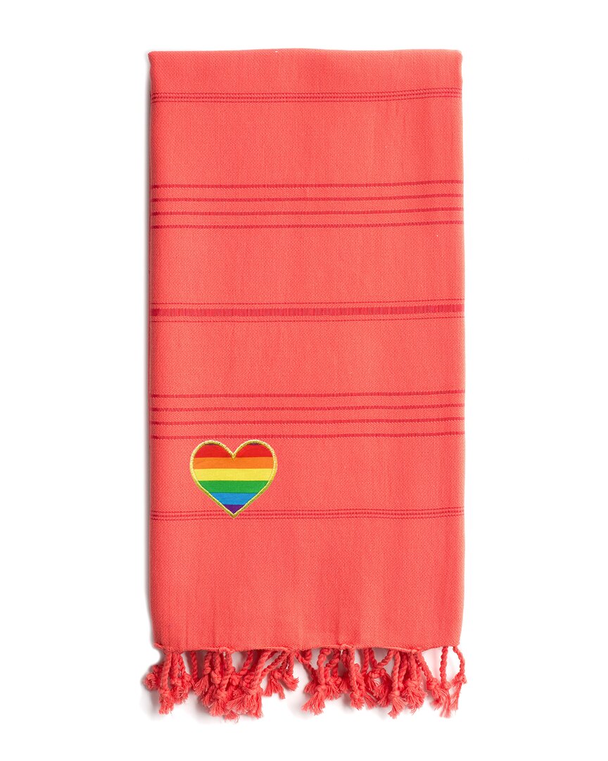 Linum Home Textiles Turkish Cotton Summer Fun Cheerful Rainbow Heart Pestemal Beach Towel In Coral