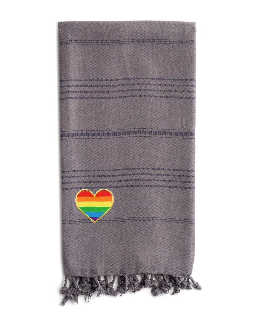 Linum Home Textiles Turkish Cotton Summer Fun Cheerful Rainbow Heart Pestemal Beach Towel In Grey