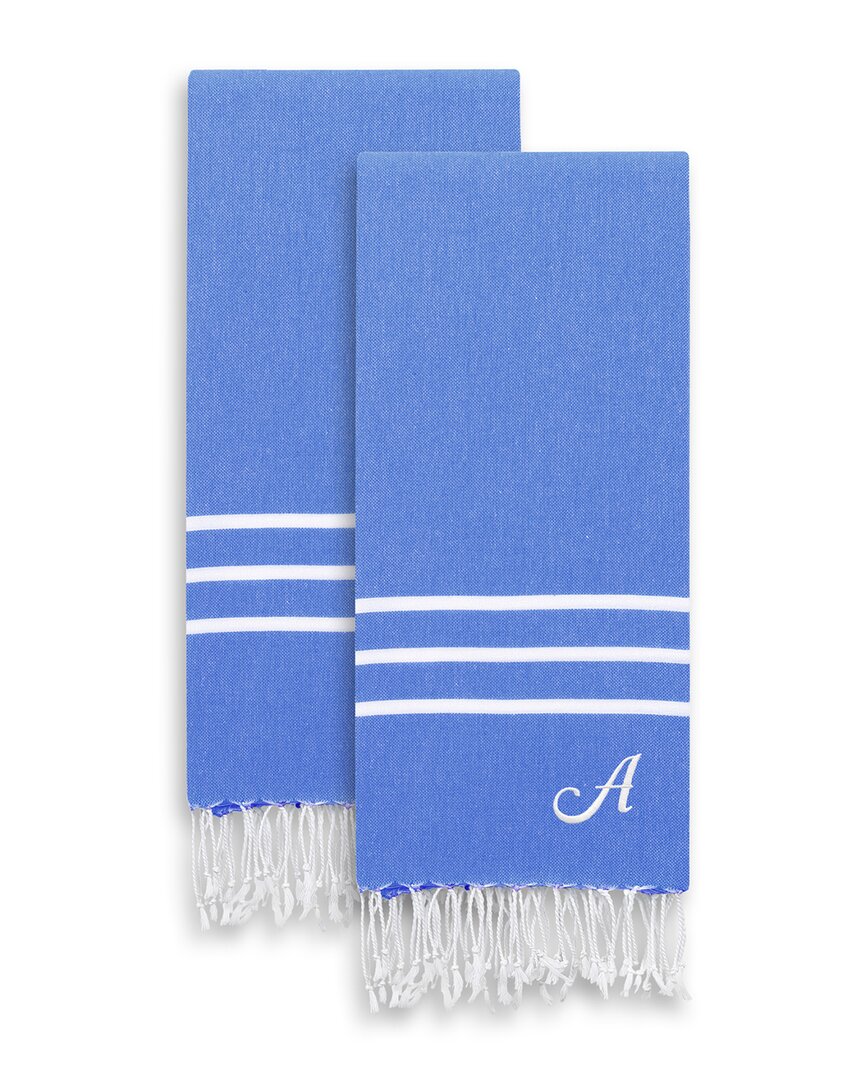 Linum Home Textiles Alara Turkish Pestemal Hand/guest Towel Monogrammed (a-z)s (set Of 2) In Blue