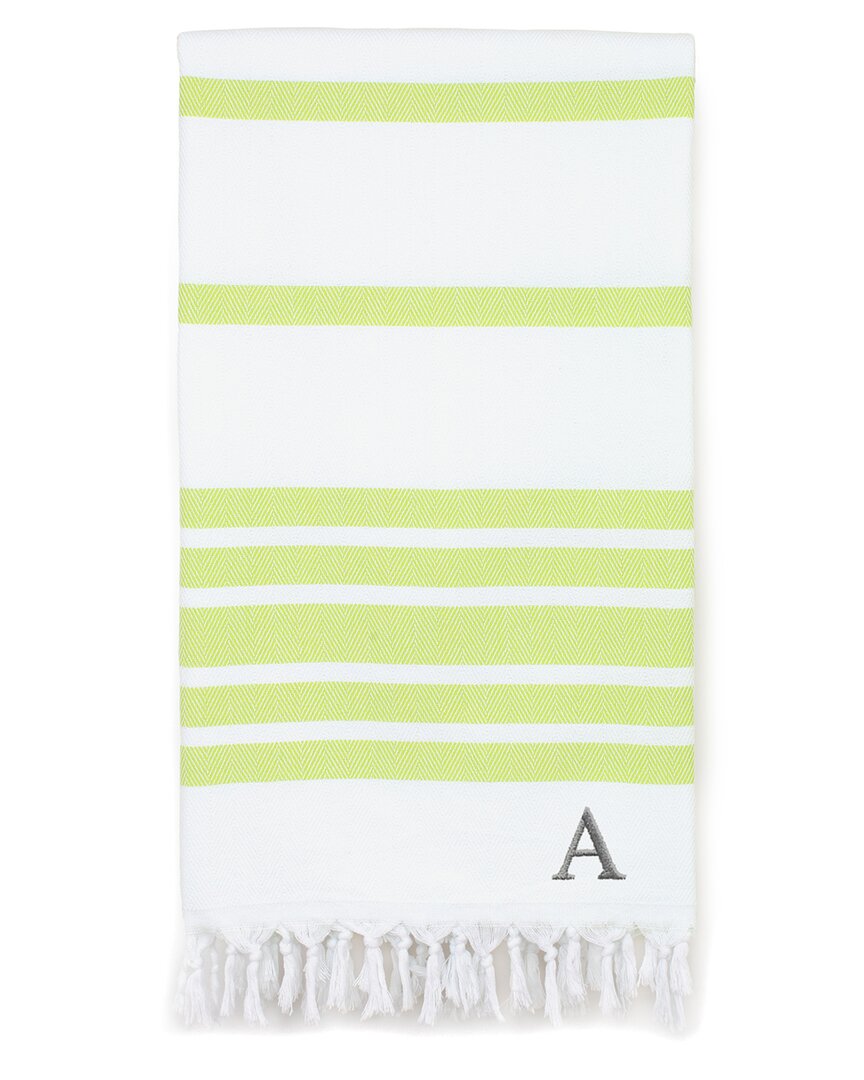 Linum Home Textiles Herringbone Pestemal Beach Towel Monogrammed (a-z) In Pistachio