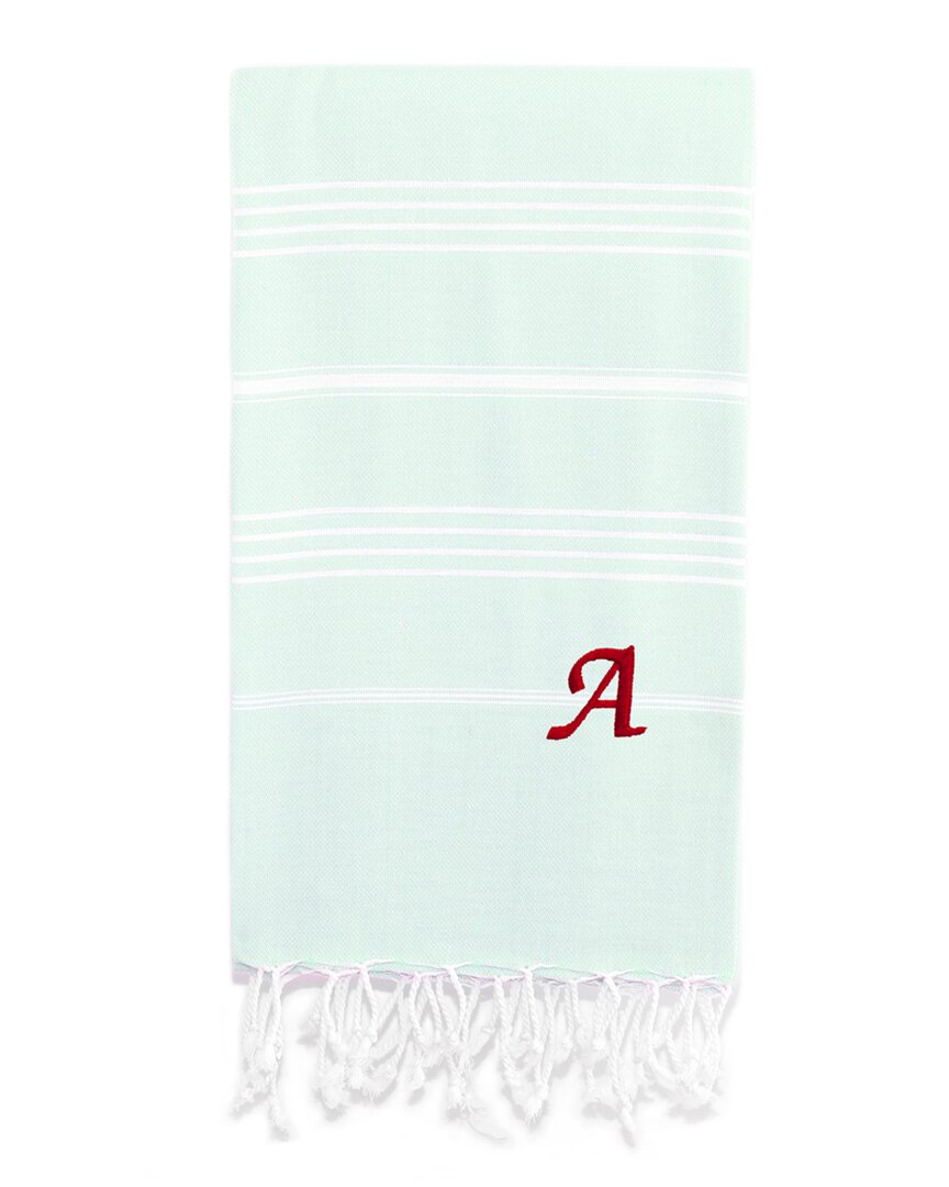 Linum Home Textiles Lucky Pestemal Beach Towel Monogrammed (a-z) In Aqua