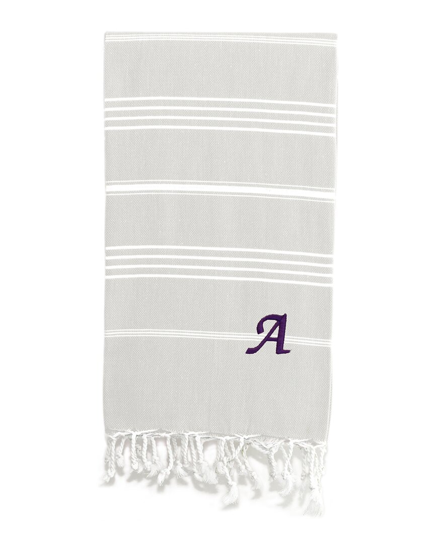 Linum Home Textiles Lucky Pestemal Beach Towel Monogrammed (a-z) In Grey