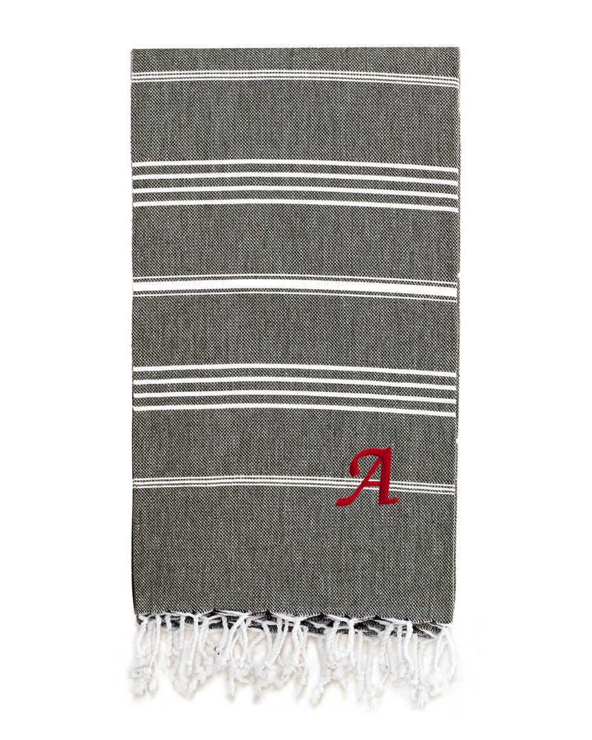 Linum Home Textiles Lucky Pestemal Beach Towel Monogrammed (a-z) In Black