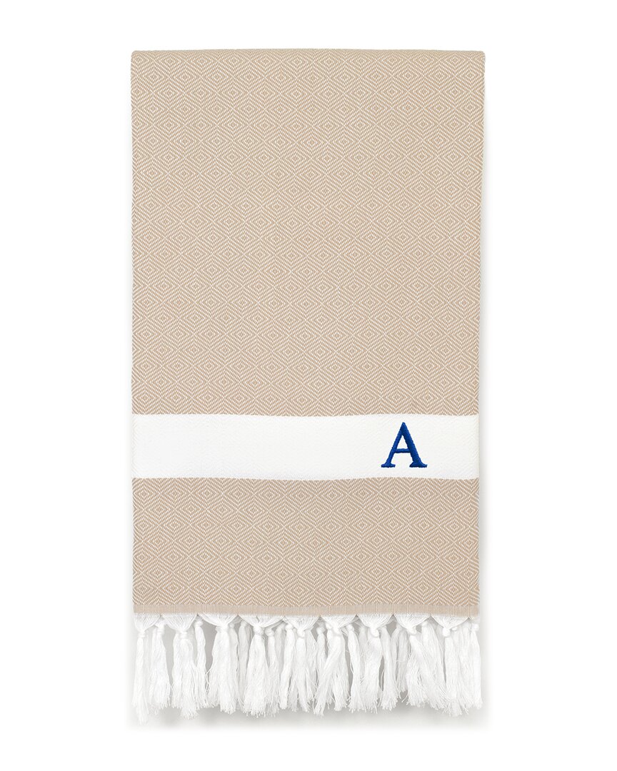 Linum Home Textiles Diamond Pestemal Beach Towel Monogrammed (a-z) In Beige