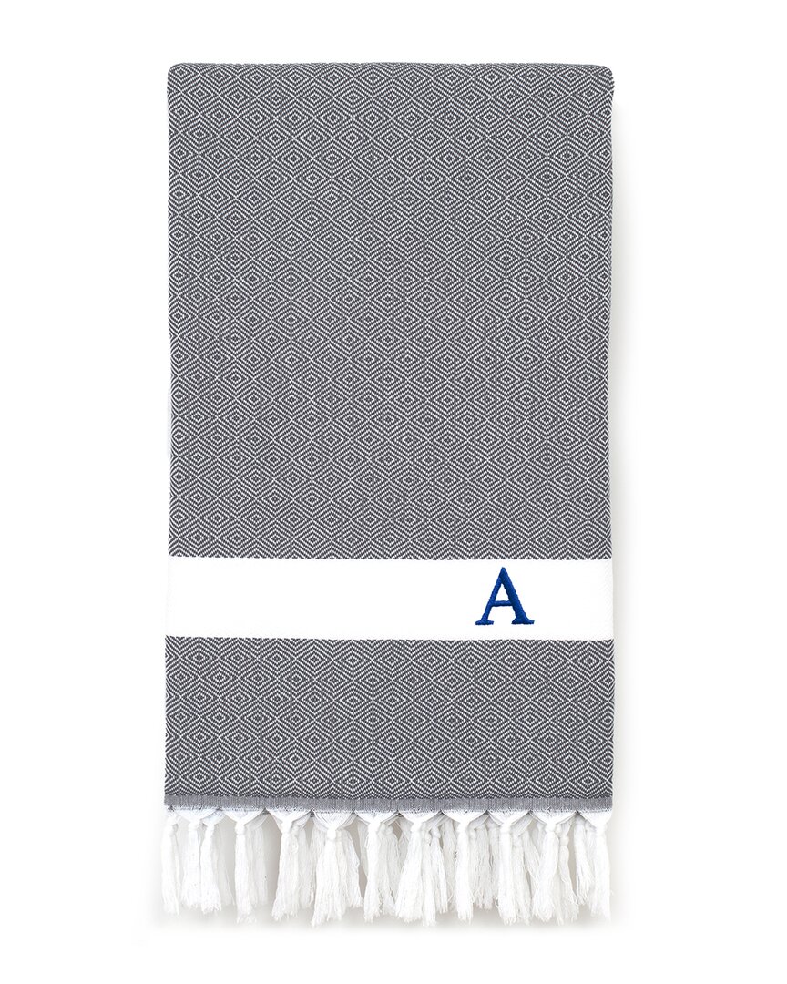 Linum Home Textiles Diamond Pestemal Beach Towel Monogrammed (a-z) In Grey