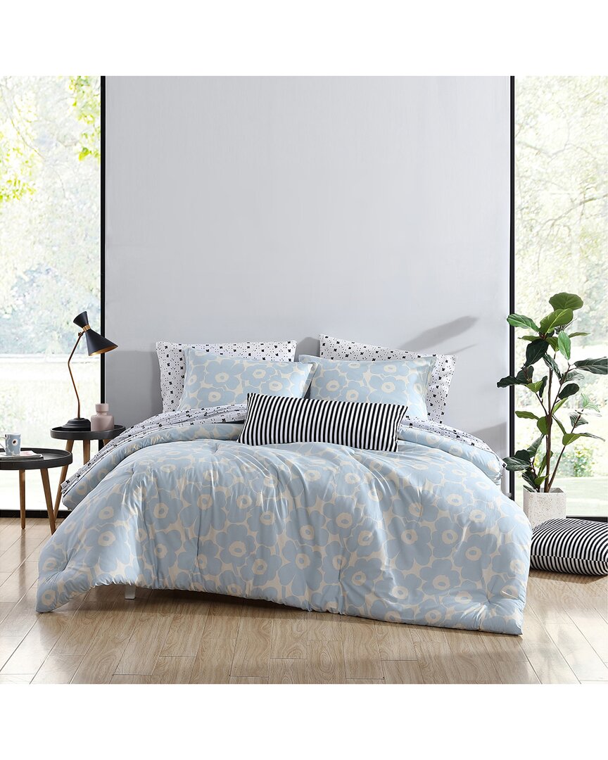Marimekko Pieni Unikko Cotton Percale Comforter Set In Blue
