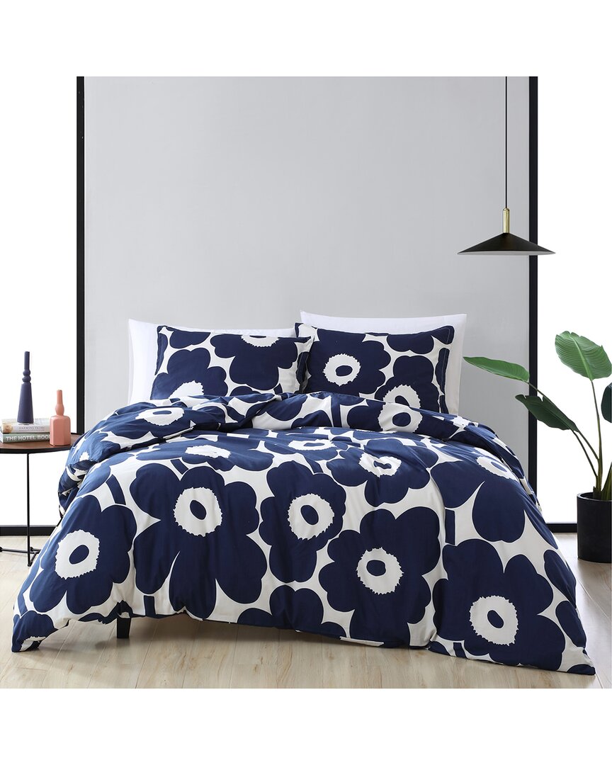 Shop Marimekko Tiiliskivi Cotton Percale Comforter Set In Blue