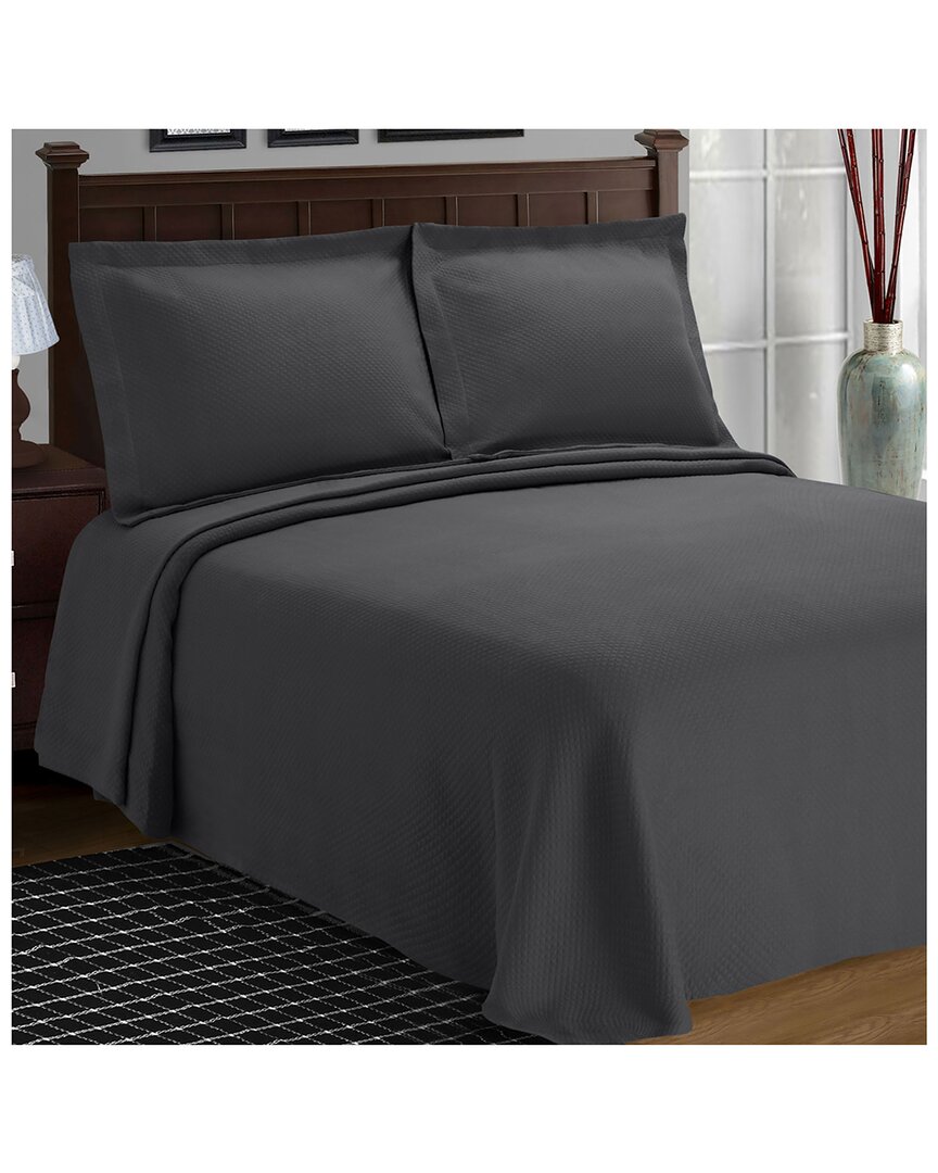 Superior Jacquard Matelasse Diamond Solitaire 3pc Bedspread Set In Grey