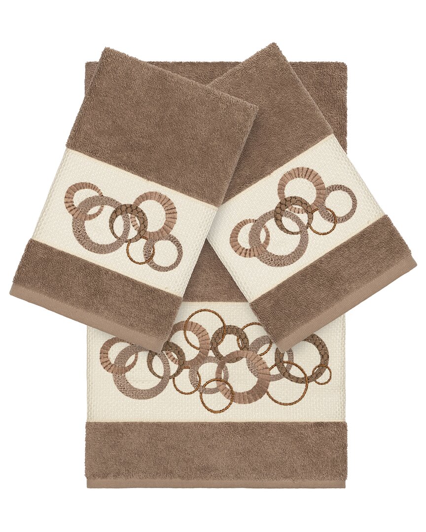 Linum Home Textiles Turkish Cotton Annabelle 3pc Embellished Towel Set In Beige
