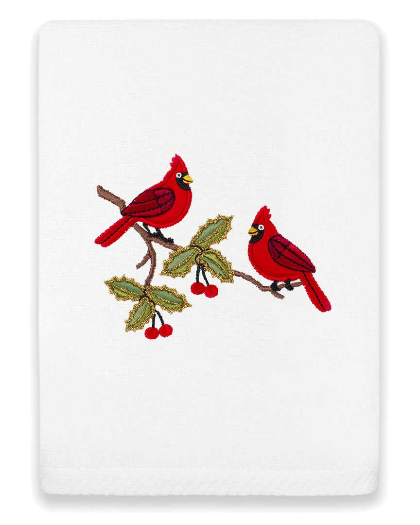 Linum Home Textiles Christmas Red Pair - Embroidered Luxury Turkish Cotton Hand Towel In White