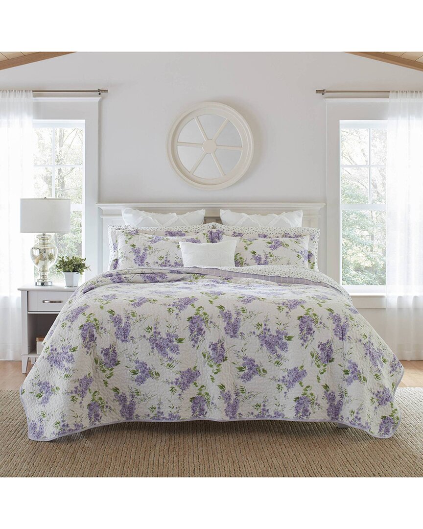 Laura Ashley Keighley Of Cotton Reversible Quilt Set In Purple