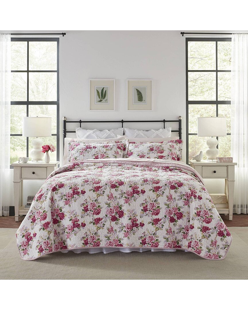 Laura Ashley Lidia Of Cotton Reversible Quilt Set In Pink