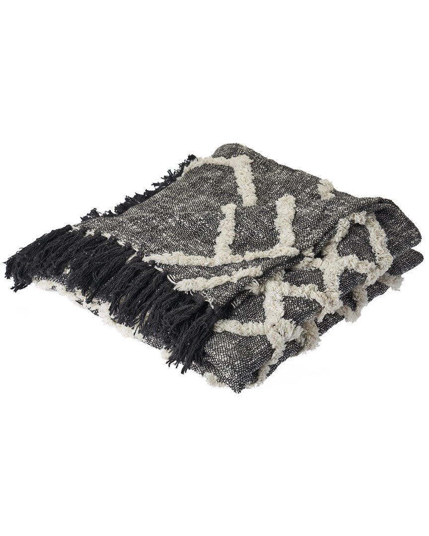 Lr Home Overtufted Geometric Black And White Throw Blanket In Black
