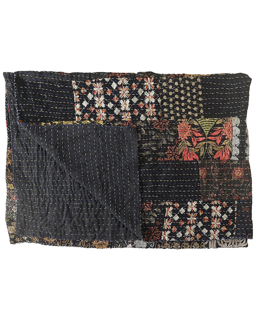 Lr Home Dark Night Kantha Throw Blanket In Black