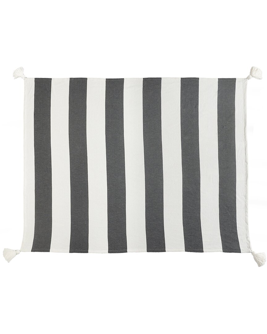 Lr Home Charcoal Gray Cabana Striped Throw Blanket With Tassels