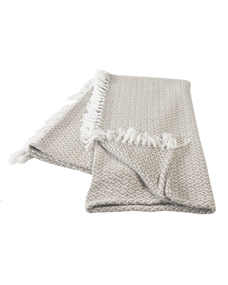 Lr Home Beige And Ivory Diamonds Fringe Throw Blanket In Beige