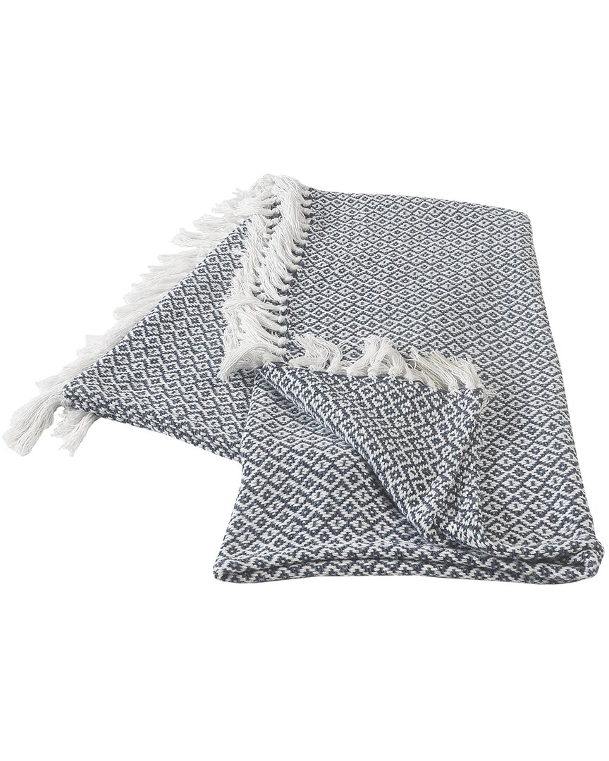 Lr Home Blue And Ivory Diamonds Fringe Throw Blanket In Blue