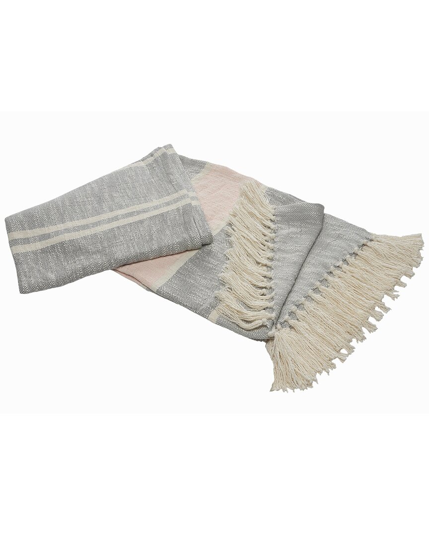 Lr Home Touch Of Blush Striped Throw Blanket With Fringe In Multi