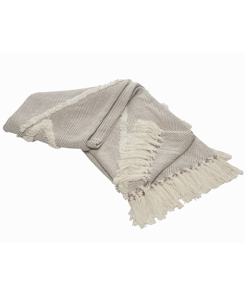 Lr Home Tufted Geometric Beige And Cream Throw Blanket With Fringe In Beige