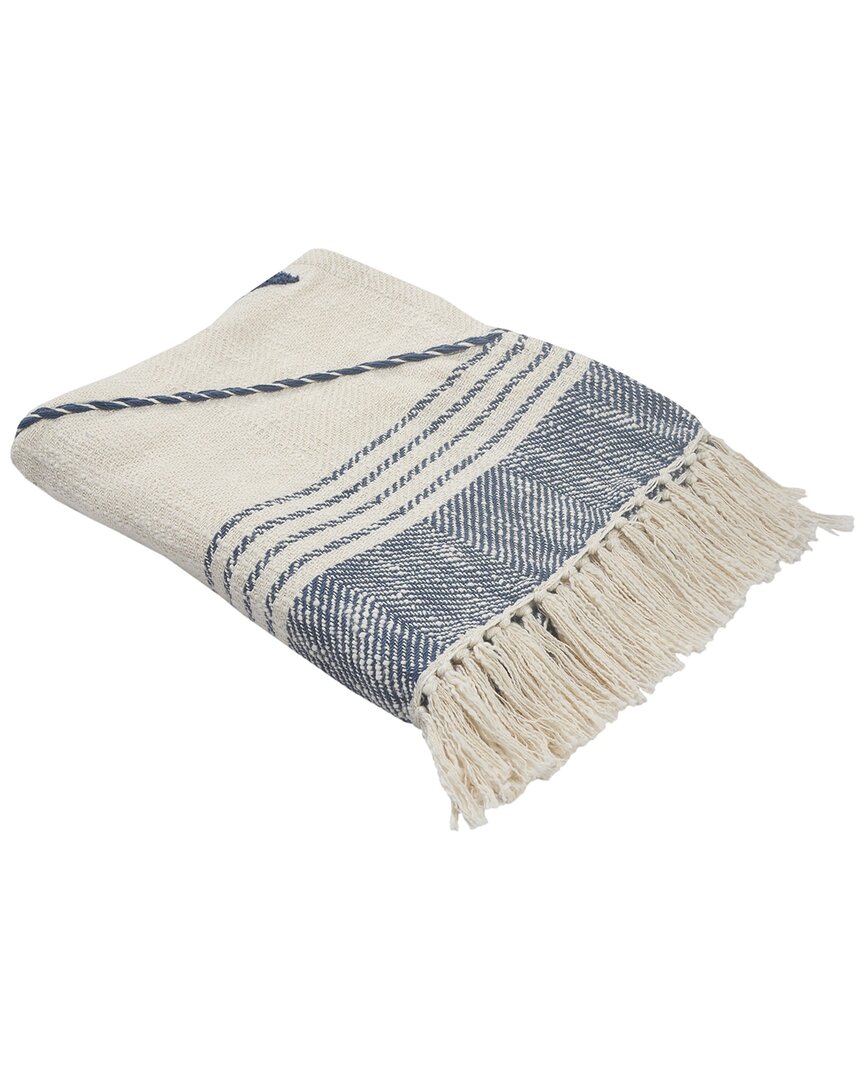 Lr Home Coastal Edge Geometric Diamond Throw Blanket With Fringe In Blue