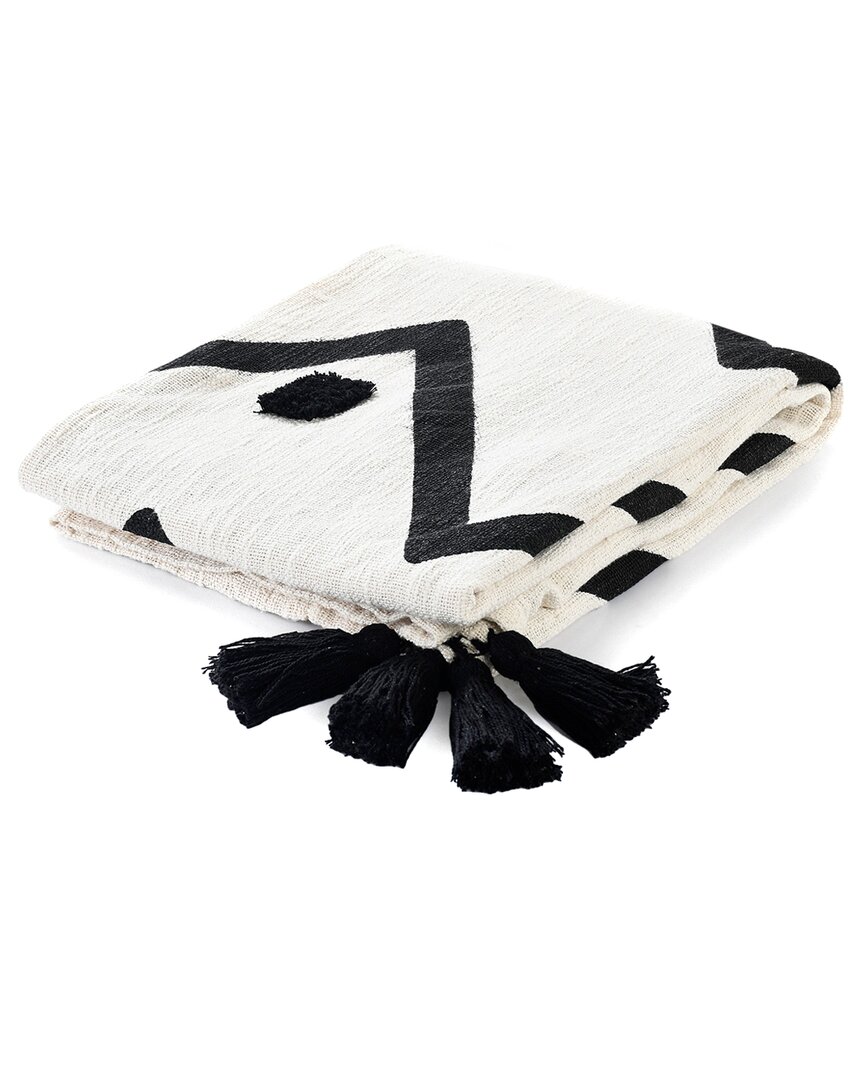 Lr Home Modern Boho Tufted Polka Dot Peaks Cotton Throw Blanket In Black