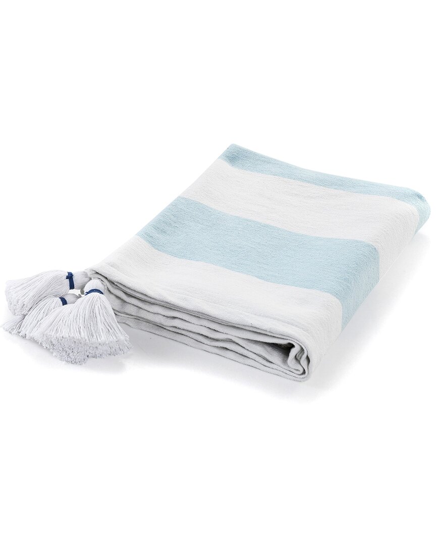 Lr Home Corydalis Blue Cabana Striped Throw Blanket With Tassels
