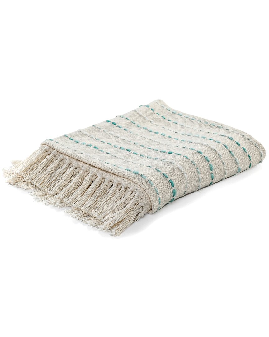 Lr Home Teal Shimmer Stripe Woven Throw Blanket With Fringe In Blue