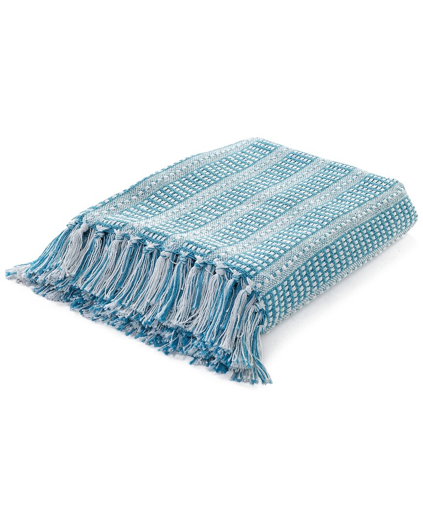 Lr Home Maui Blue Ridgeline Striped Throw Blanket With Fringe In Blue