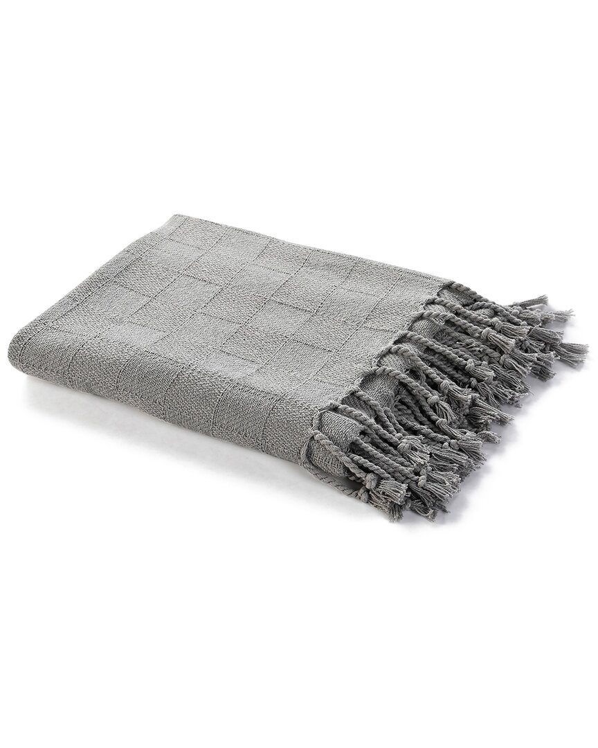 Lr Home Light Gray Solid Checkered Weave Throw Blanket With Fringe