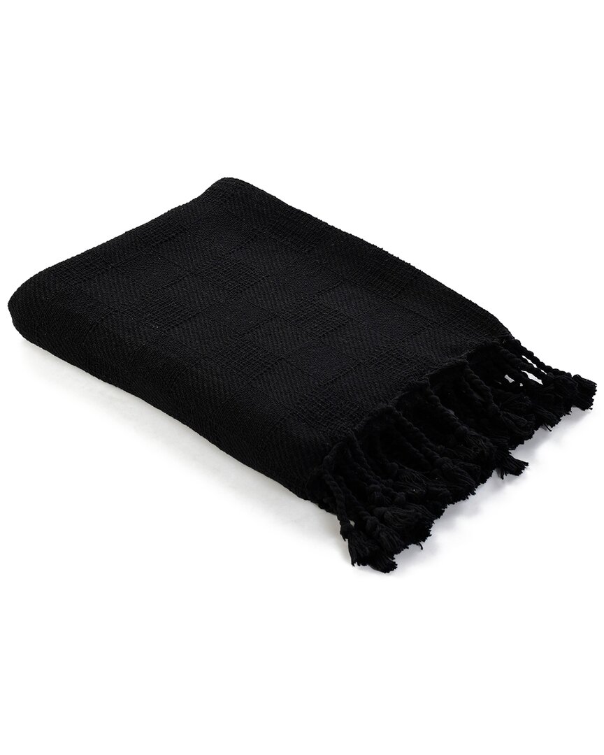 Lr Home Black Solid Checkered Weave Throw Blanket With Fringe